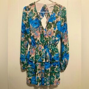 Lush Tiered Open Back Floral Long Sleeve Dress XS NWT